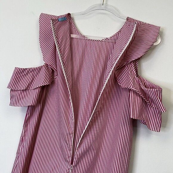 J McLaughlin Cold Shoulder Dress Womens Size Large Pink White Vertical Stripe - Picture 11 of 11